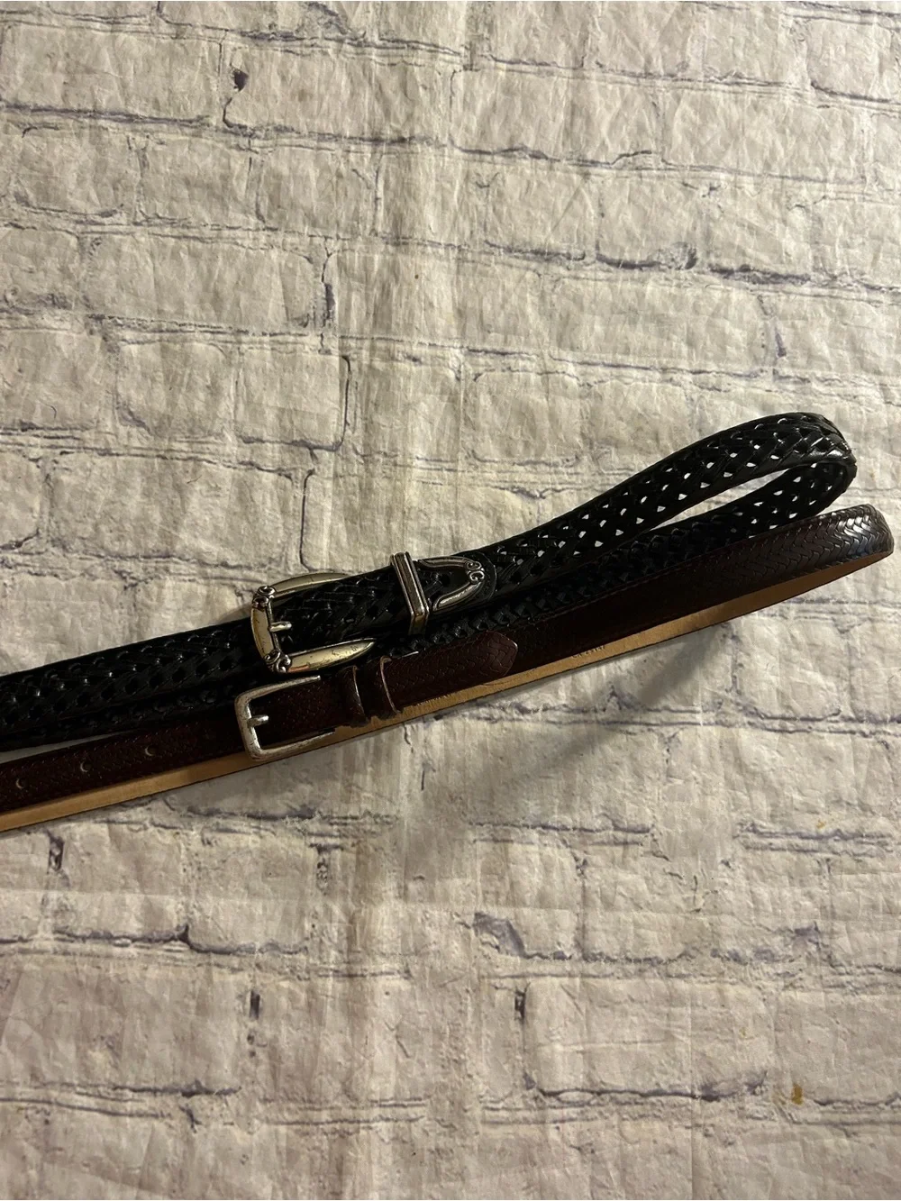 FOSSIL VTG BLACK LEATHER BRAIDED EMBELLISHED BUCKLE & TALBOTS ITALY MADE BELTS L